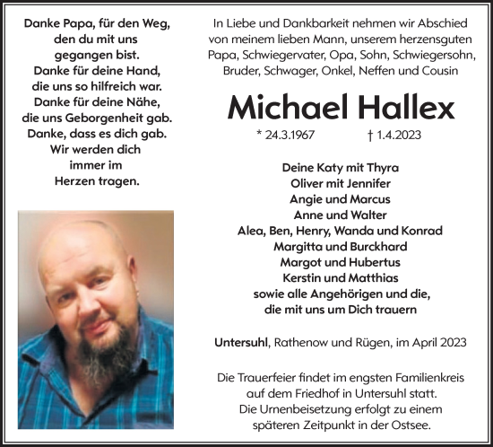 Traueranzeige von Michael Hallex von Märkische Oderzeitung