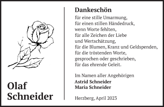 Traueranzeige von Olaf Schneider von Märkische Oderzeitung