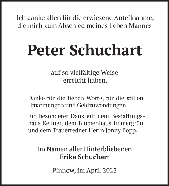 Traueranzeige von Peter Schuchart von Märkische Oderzeitung