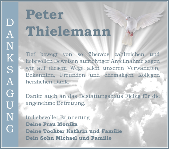 Traueranzeige von Peter Thielemann von Märkische Oderzeitung