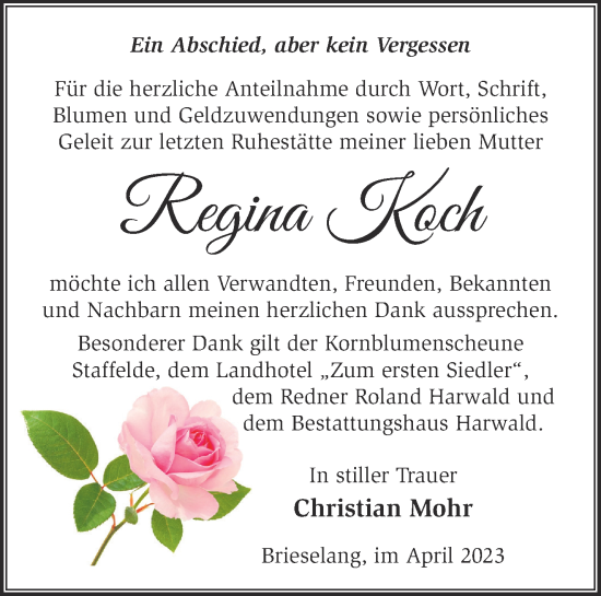 Traueranzeige von Regina Koch von Märkische Oderzeitung