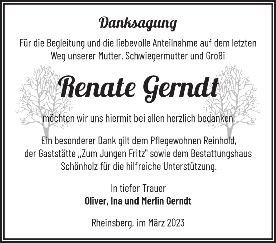 Traueranzeige von Renate Gerndt von Märkische Oderzeitung