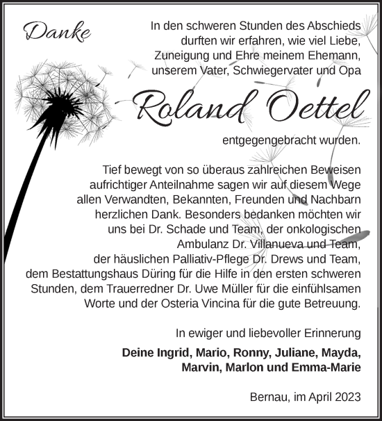 Traueranzeige von Roland Oettel von Märkische Oderzeitung