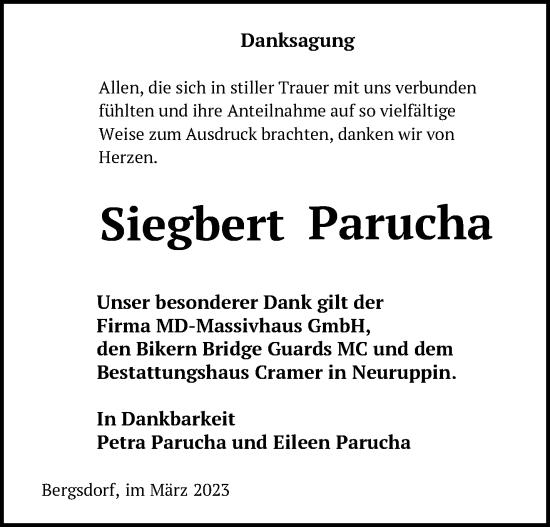 Traueranzeige von Siegbert Parucha von Märkische Oderzeitung