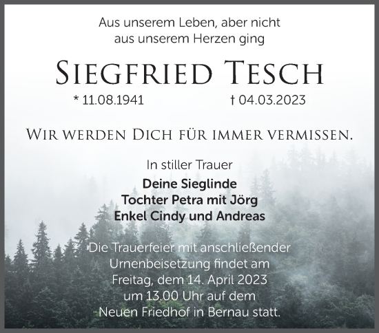 Traueranzeige von Siegfried Tesch von Märkische Oderzeitung