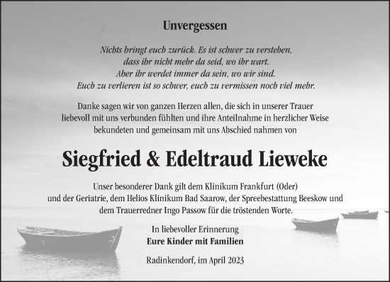 Traueranzeige von Siegfried und Edeltraud Lieweke von Märkische Oderzeitung