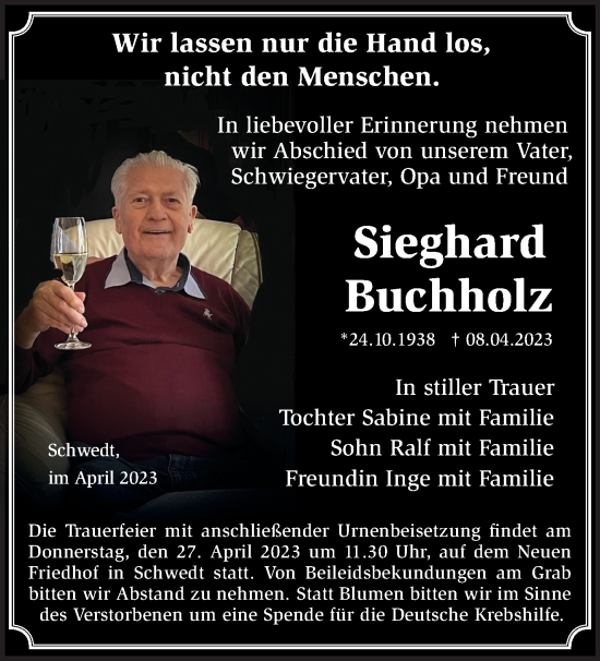 Traueranzeige von Sieghard Buchholz von Märkische Oderzeitung