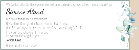 Traueranzeige von Simone Aland von Märkische Oderzeitung