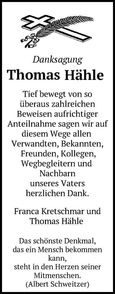 Traueranzeige von Thomas Hähle von Märkische Oderzeitung