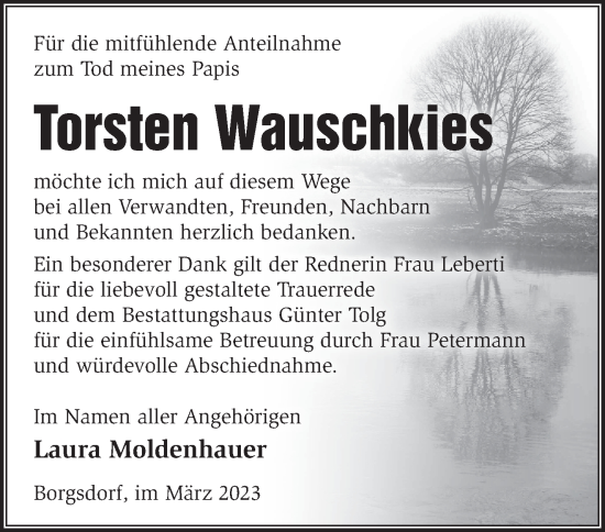 Traueranzeige von Torsten Wauschkies von Märkische Oderzeitung