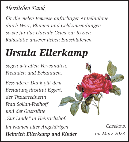 Traueranzeige von Ursula Ellerkamp von Märkische Oderzeitung