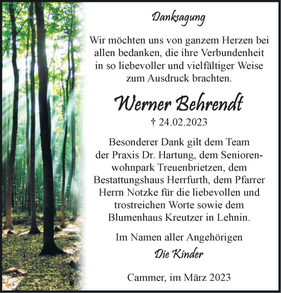 Traueranzeige von Werner Behrendt von Märkische Oderzeitung