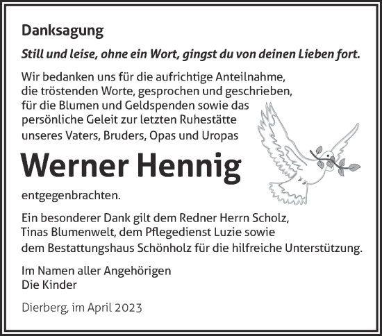 Traueranzeige von Werner Hennig von Märkische Oderzeitung