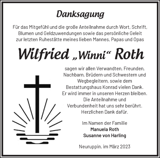 Traueranzeige von Wilfried Roth von Märkische Oderzeitung