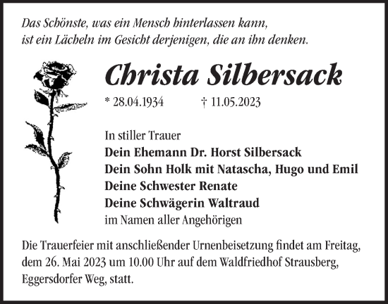 Traueranzeige von Christa Silbersack von Märkische Oderzeitung