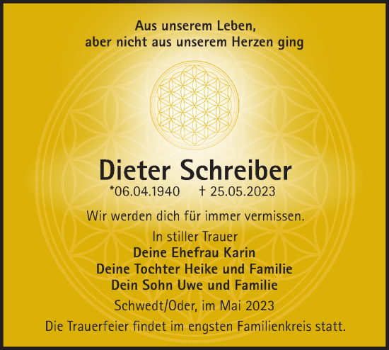 Anzeige Dieter Schreiber