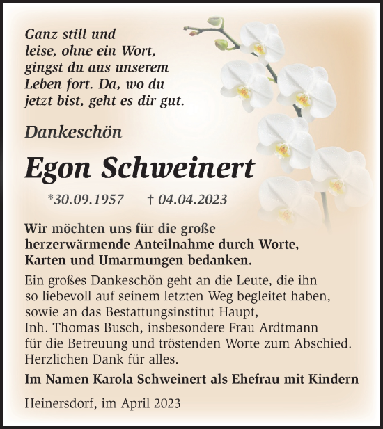 Traueranzeige von Egon Schweinert von Märkische Oderzeitung