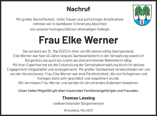 Traueranzeige von Elke Werner von Märkische Oderzeitung