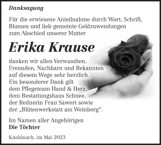 Traueranzeige von Erika Krause von Märkische Oderzeitung