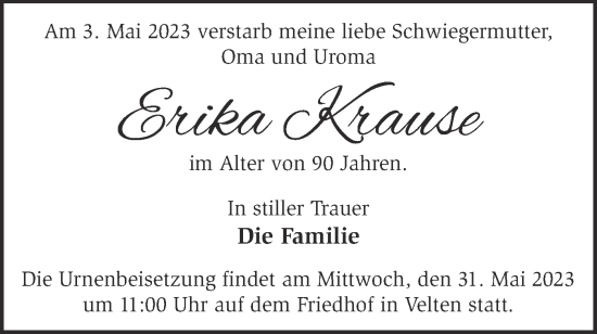 Traueranzeige von Erika Krause von Märkische Oderzeitung