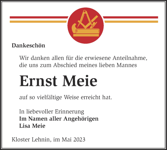 Traueranzeige von Ernst Meie von Märkische Oderzeitung