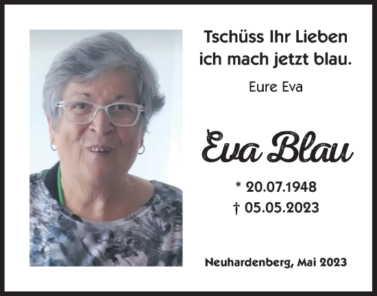 Traueranzeige von Eva Blau von Märkische Oderzeitung