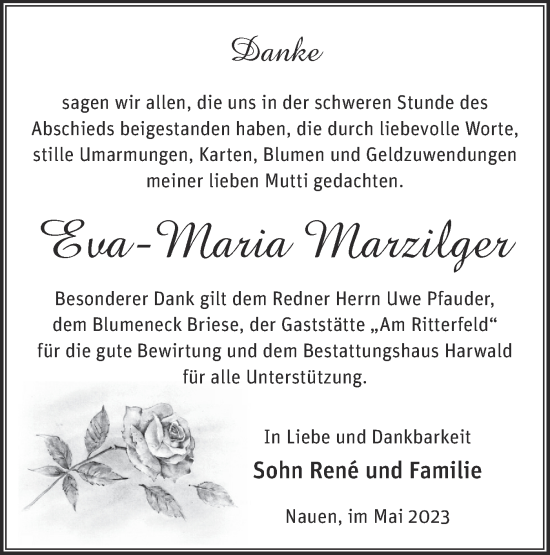 Traueranzeige von Eva-Maria Marzilger von Märkische Oderzeitung