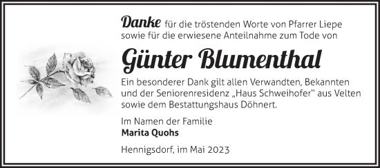 Traueranzeige von Günter Blumenthal von Märkische Oderzeitung