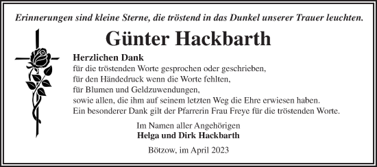 Traueranzeige von Günter Hackbarth von Märkische Oderzeitung