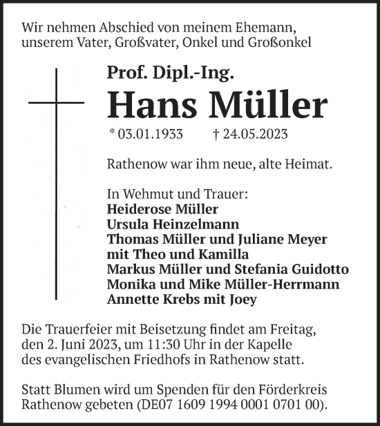 Anzeige Hans Müller