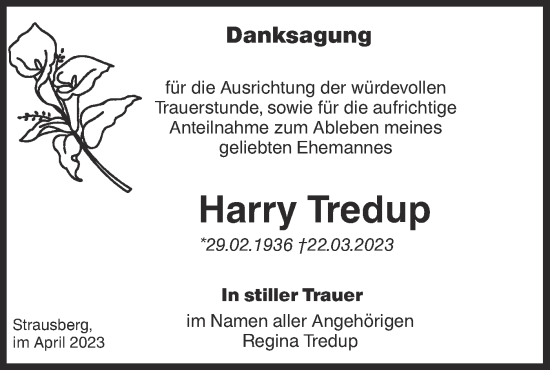 Traueranzeige von Harry Tredup von Märkische Oderzeitung