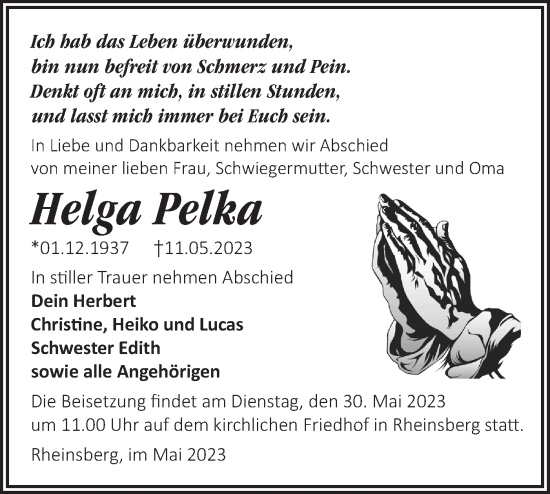 Traueranzeige von Helga Pelka von Märkische Oderzeitung