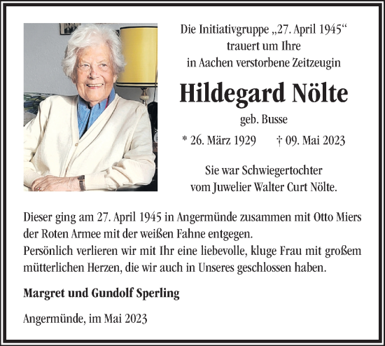 Traueranzeige von Hildegard Nölte von Märkische Oderzeitung