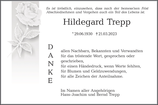 Traueranzeige von Hildegard Trepp von Märkische Oderzeitung