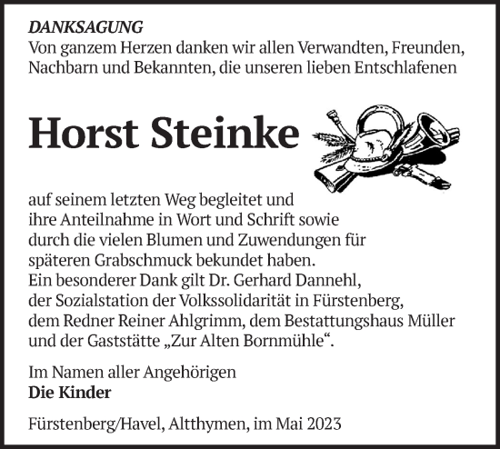 Traueranzeige von Horst Steinke von Märkische Oderzeitung