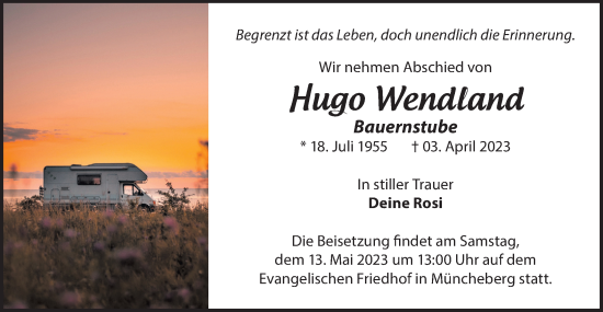 Traueranzeige von Hugo Wendland von Märkische Oderzeitung