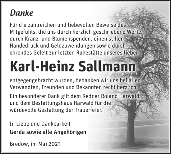 Traueranzeige von Karl-Heinz Sallmann von Märkische Oderzeitung