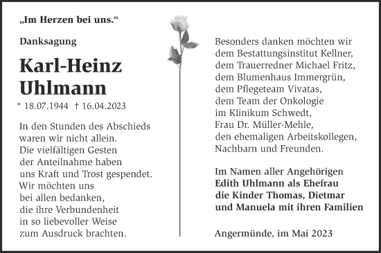 Traueranzeige von Karl-Heinz Uhlmann von Märkische Oderzeitung