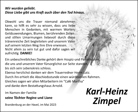 Traueranzeige von Karl-Heinz Zimpel von Märkische Oderzeitung