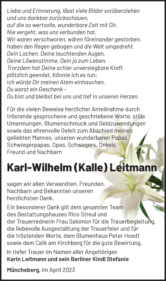 Traueranzeige von Karl-Wilhelm Leitmann von Märkische Oderzeitung