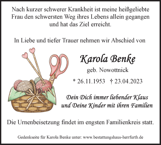 Traueranzeige von Karola Benke von Märkische Oderzeitung