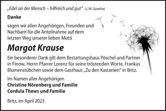 Traueranzeige von Margot Krause von Märkische Oderzeitung