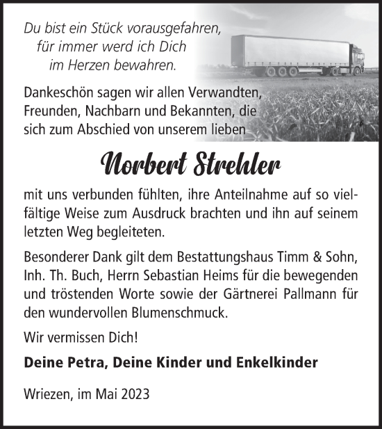 Traueranzeige von Norbert Strehler von Märkische Oderzeitung