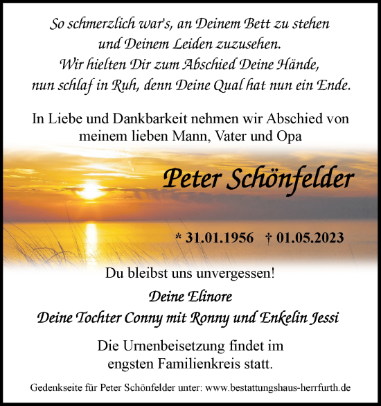 Traueranzeige von Peter Schönfelder von Märkische Oderzeitung