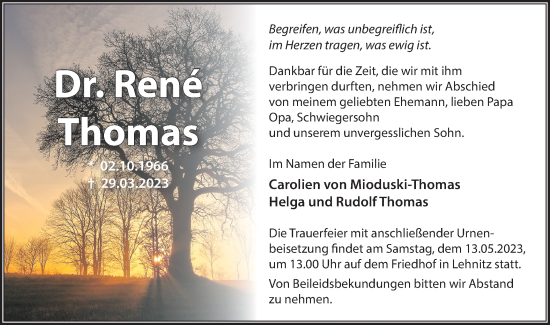 Traueranzeige von René Thomas von Märkische Oderzeitung