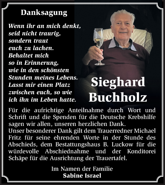 Traueranzeige von Sieghard Buchholz von Märkische Oderzeitung