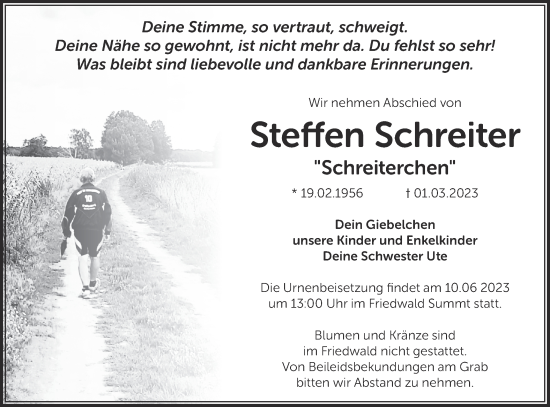 Traueranzeige von Steffen Schreiter von Märkische Oderzeitung