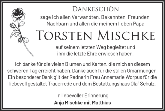 Traueranzeige von Torsten Mischke von Märkische Oderzeitung