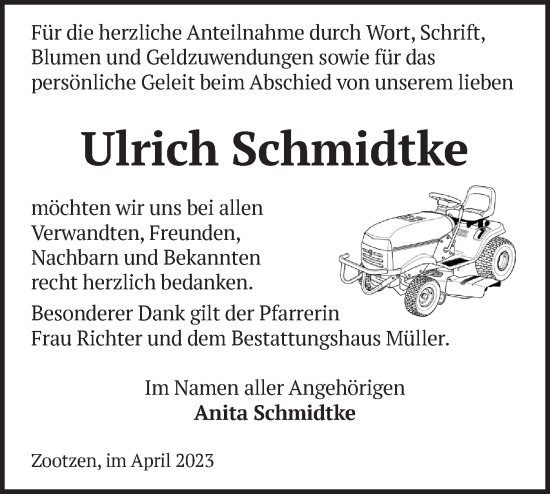 Traueranzeige von Ulrich Schmidtke von Märkische Oderzeitung