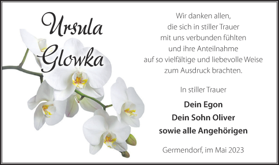 Traueranzeige von Ursula Glowka von Märkische Oderzeitung